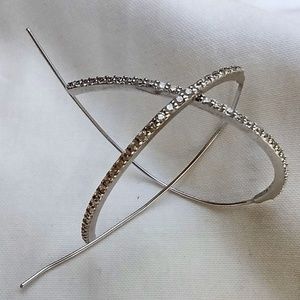 Silver Tone Super Skinny Lightweight Threader Hoop Earrings with CZ Accents